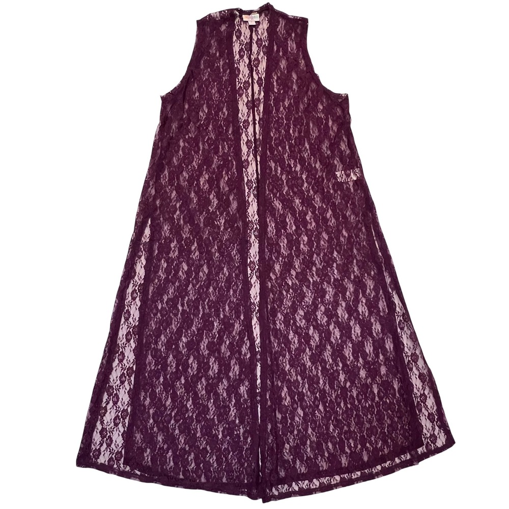 Purple Lace Overlay Whimsigoth Romantic Bohemian Duster Cardigan Vest Size S